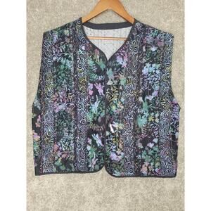 Handmade Rainbow Floral Plus Size Cottagecore Open Front Quilted Vest